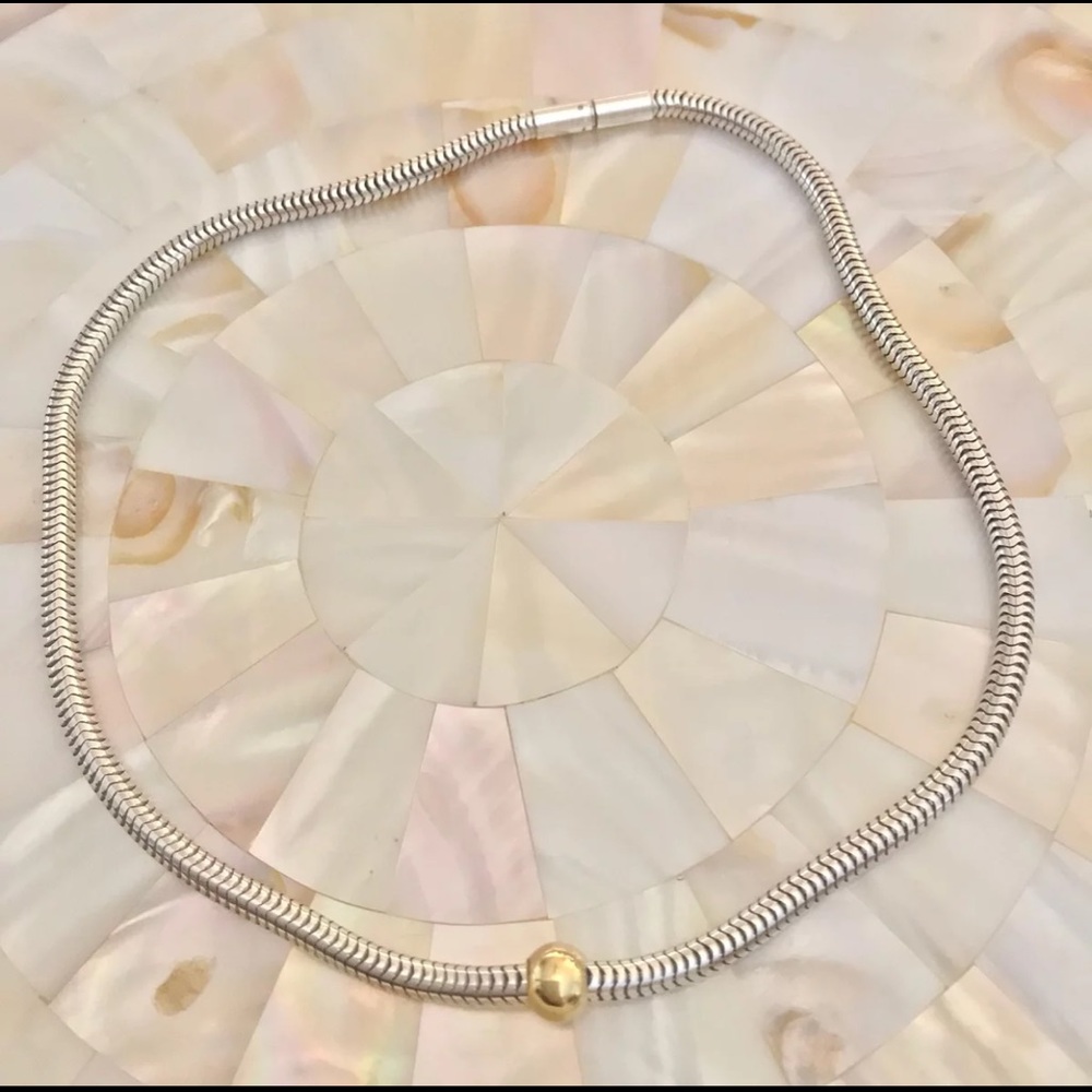 🌷Genuine SS & 14kt yellow gold bead 16” Necklace.